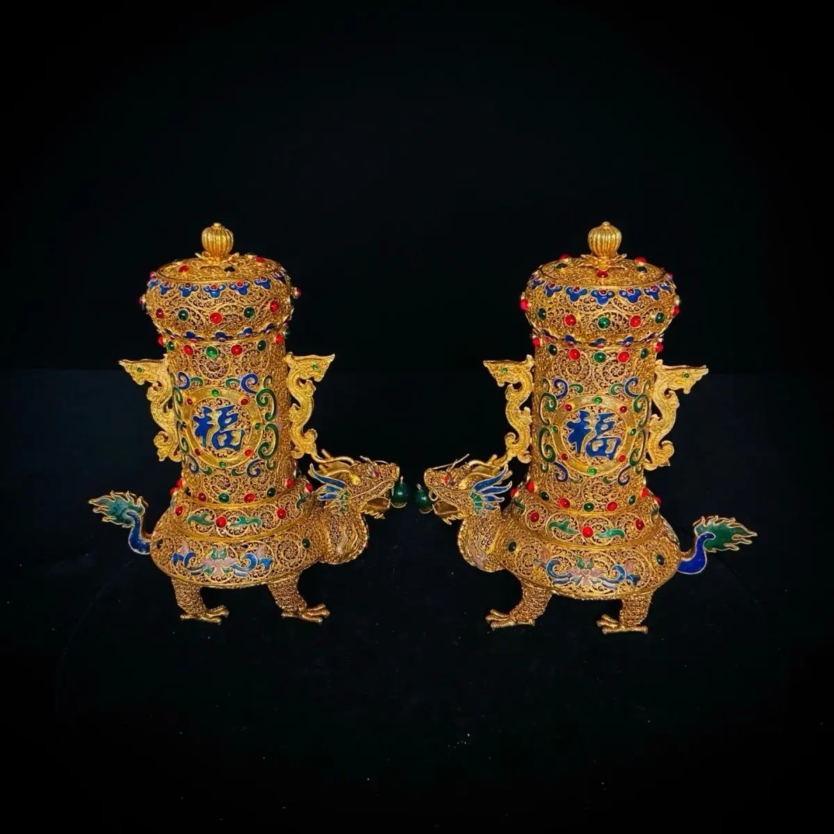 Filigree inlaid dragon turtle ornament Buddhist hall ornament antique antique