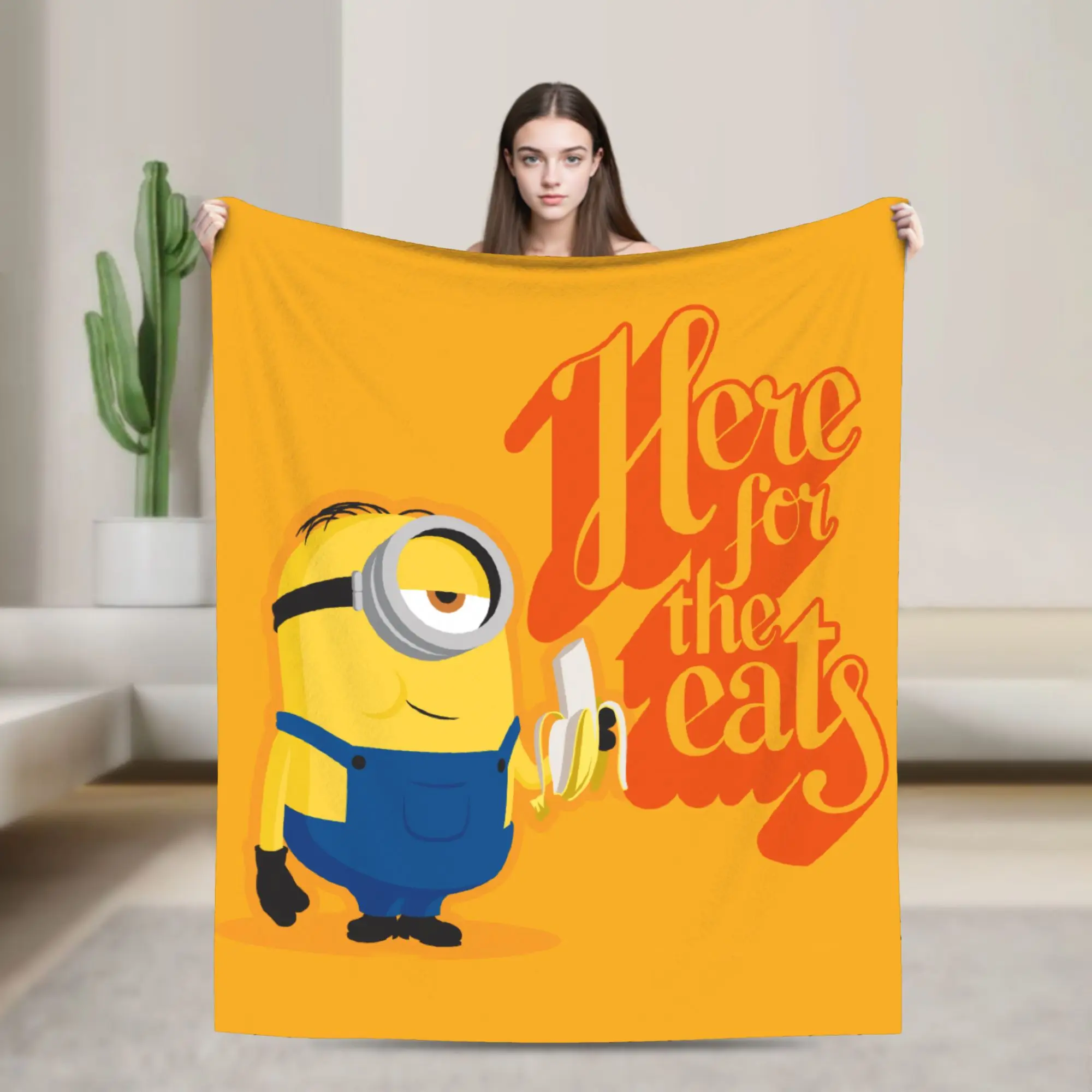 

Minions Here for the Eats Knitted Blanket Fleece Throw Blankets Summer Air Conditioning Printed Ultra-Soft Warm Bedspreads