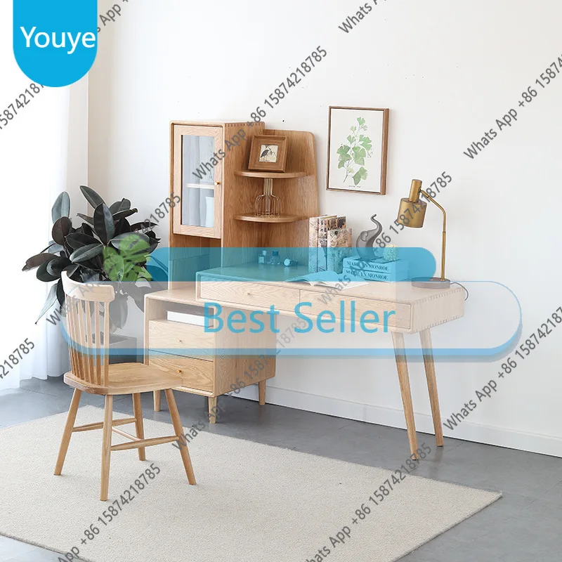 

I Nordic Style Creative Desk Bookshelf Combination Integrated Study Table Simple Solid Wood Study Retractable Desk