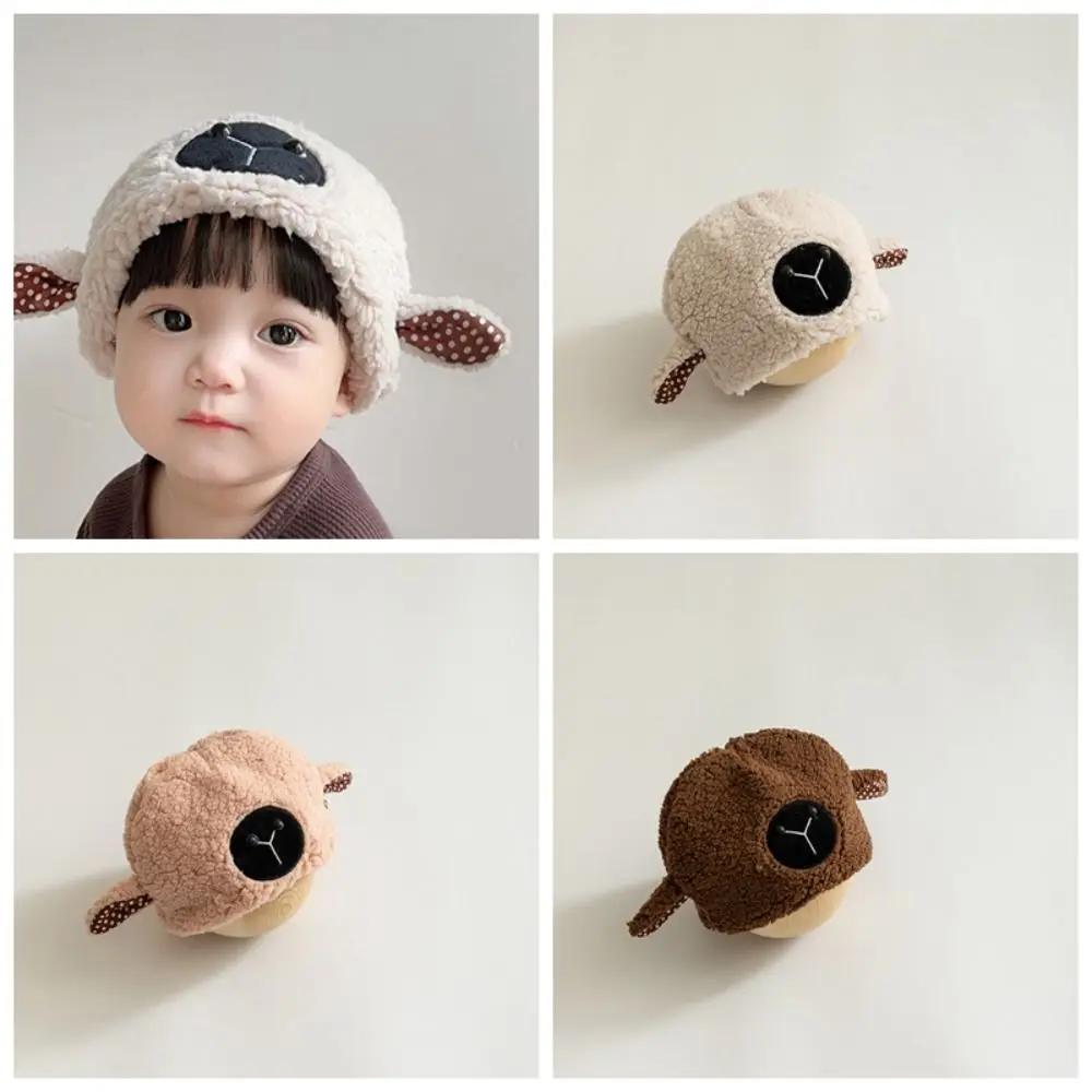 Cute Korean Style Cute Sheep Hat Cloth Accessories Children Lamb Hat Muffler Cartoon Faux Fur Bucket Hat Winter& Autumn