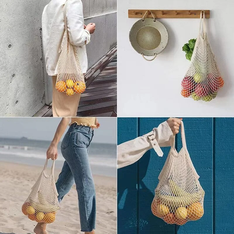 Supermarket Shopping Net Bag, Portable Foldable Cotton Net Bag, Vegetable and Fruit Net Bag, Lightweight Storage Net Bag