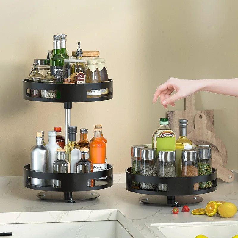 360° Rotating Multi-layer Round Spice Rack, Kitchen Countertop Storage Carousel Lazy Susan, Turntable for Spice Bottles Jars