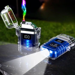 Outdoor Waterproof Windproof USB Rechargeable Dual Arc Plasma Pulse Lighter Flameless LED Display Electric Lighter Men's Gifts