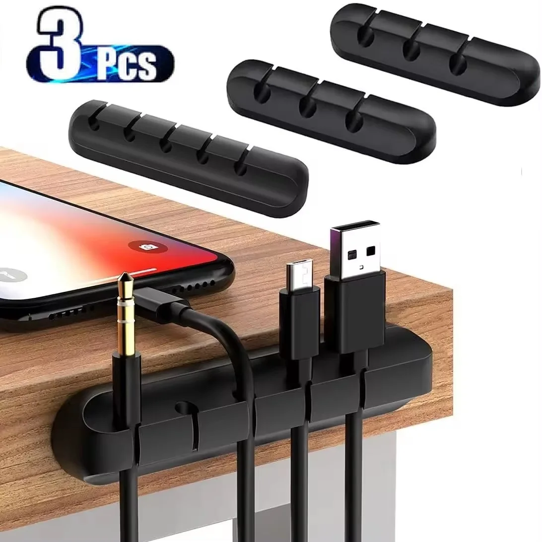 3PCS Silicone USB Cable Organizer Cable Winder Desktop Tidy Management Clips Cable Holder for Mouse Headphone Wire Organizer