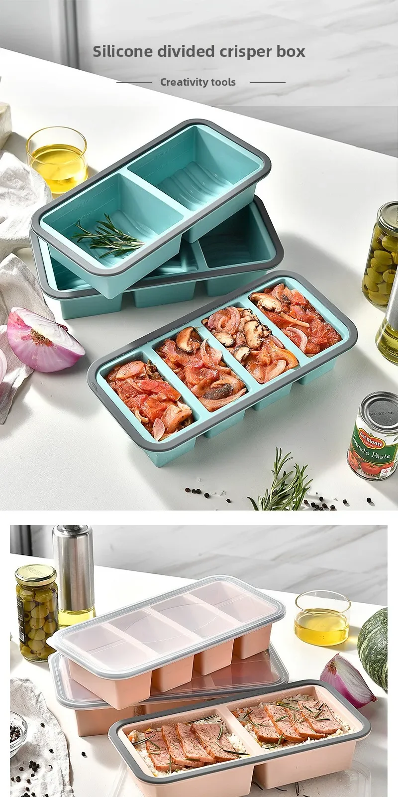 Große Eiswürfelform aus Silikon mit Deckel, Gefrierbehälter für Suppen und Saucen, Luftfritteuse-Einlage, Backblech, Küchenzubehör – Detail 1