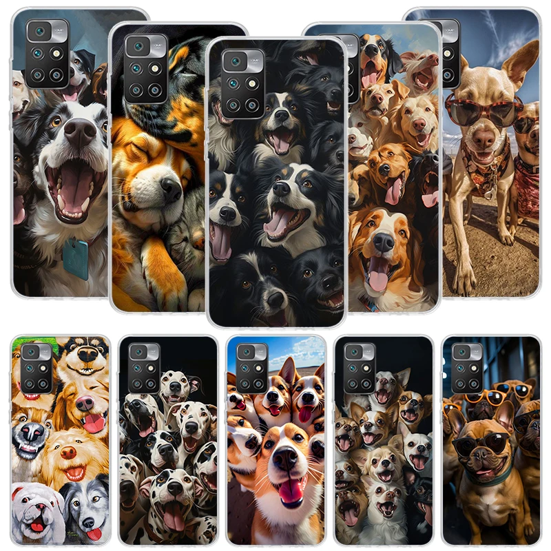 Funny Selfie Dogs Group Phone Case For Xiaomi Redmi 12 12C 9 9A 9C 9T 10 10A 10C 8 8A 7 7A 6 6A K40 K20 Pro S2 10X Printing Cove