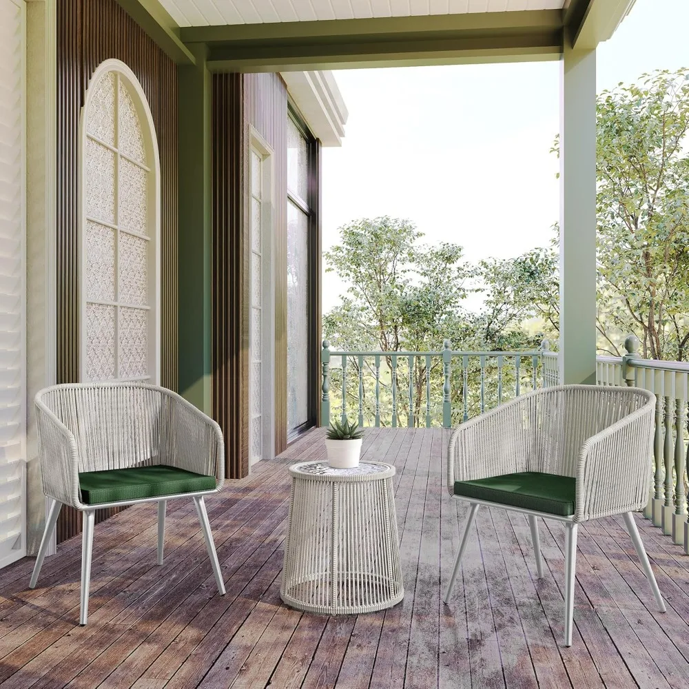 

Breezeway Patio Furniture Set, 3-Piece Outside Bistro Set Handwoven Rattan Wicker Chairs with Waterproof Cushions, Tempered Gla
