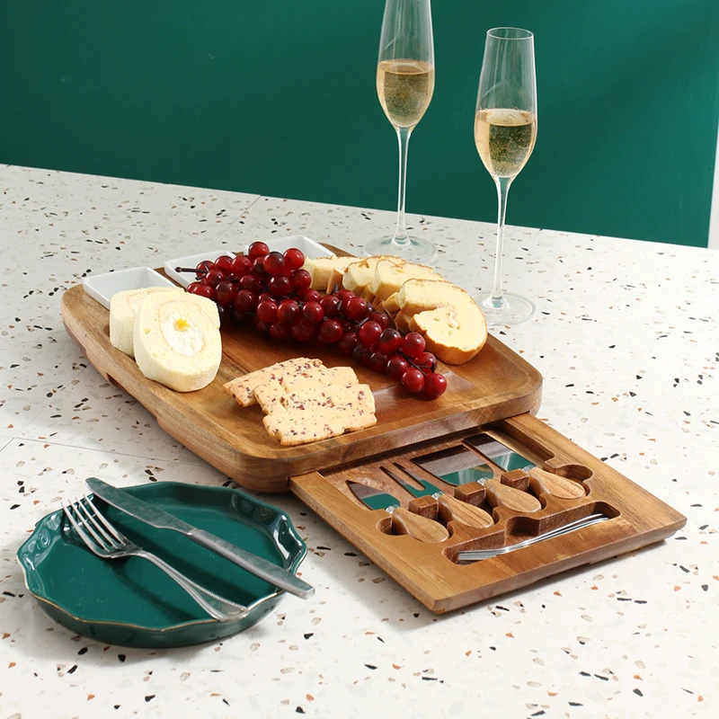 

Household square cheese cheese board with knife set with drawer chopping block