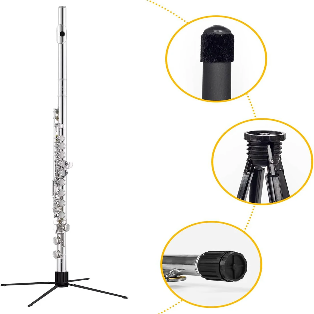 SLADE Flute Stand Portable Flute Bracket with Foldable Slot Holder Metal Base 4-pLeg for Flute Piccolo Woodwind Instrument Parts