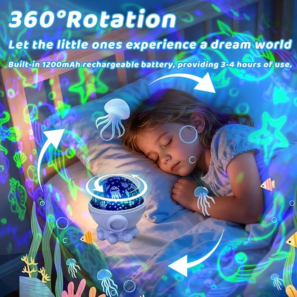 Dinosaur Night Light And Fish Projector Presenting 360 Degree Rotation With Stunning Starry Sky
