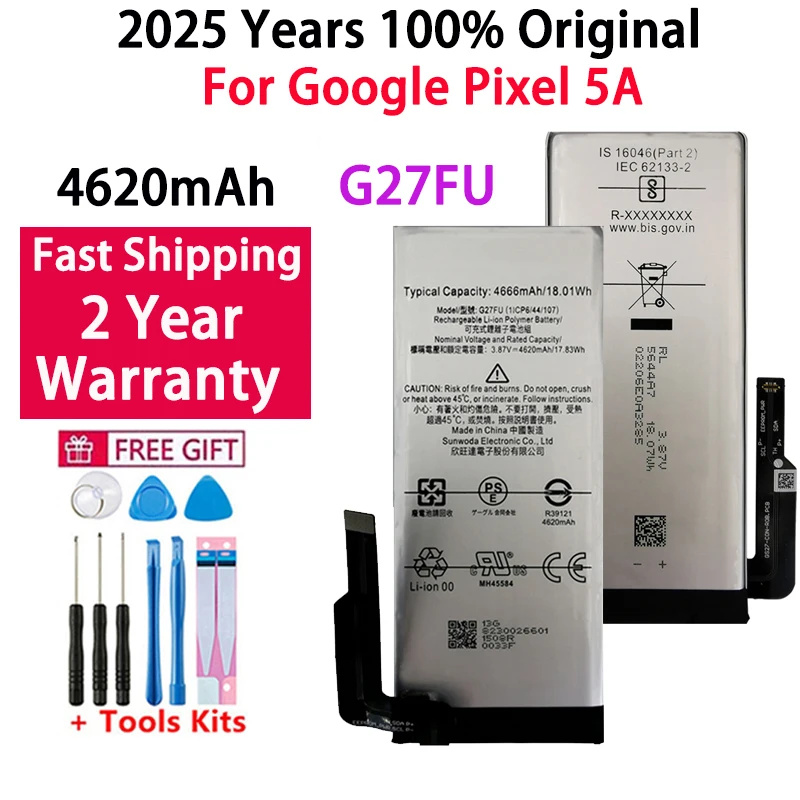 

100% Orginal G27FU 4620mAh Replacement Battery For Google Pixel 5A /Pixel 5A 5G Versie Genuine Latest Production Phone Batteries