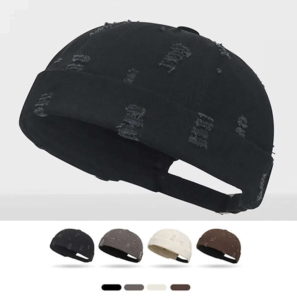 

Casual Landlord Hat Without Visor Brimless Cap Fisherman Beanies Hat Riped Hole Solid Color Docker Hat Vintage Broken Melon Cap