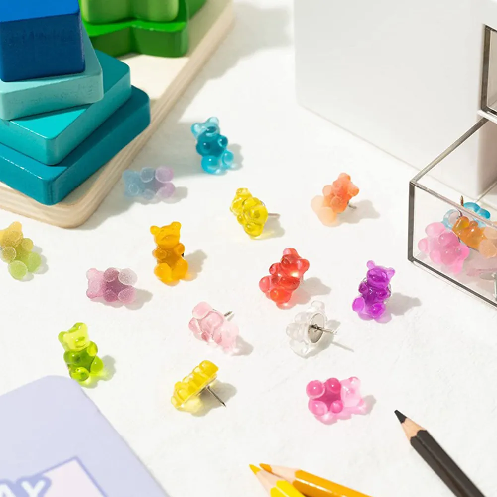 

30pcs Photo Wall Thumbtacks Bear Shaped Push Pins Replaceable Multi-Function Tacks For Cork Board Office Desk