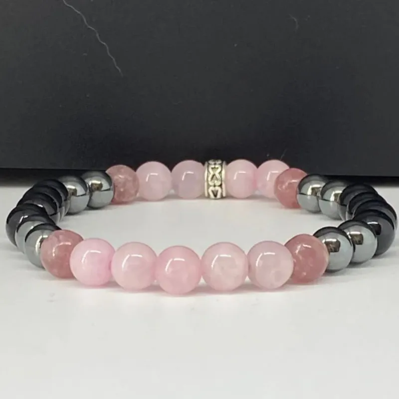 Black Tourmaline, Hematite, Rose Quartz & Lepidolite Bracelet Empath Moonstone Amethyst Rose Quartz Gemstone Bracelet