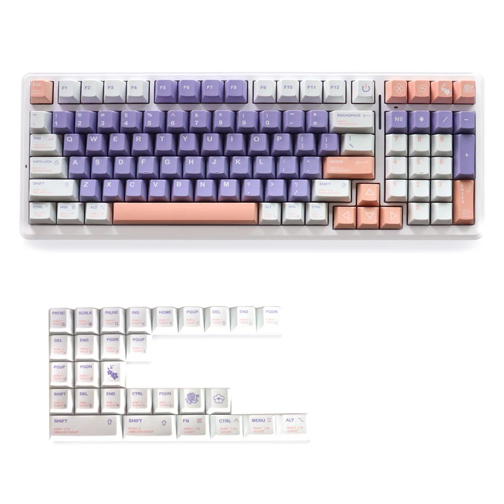 Violet keycaps  129-key PBT material  original height  five-sided sublimation process  highly adapted to mechanical keyboards