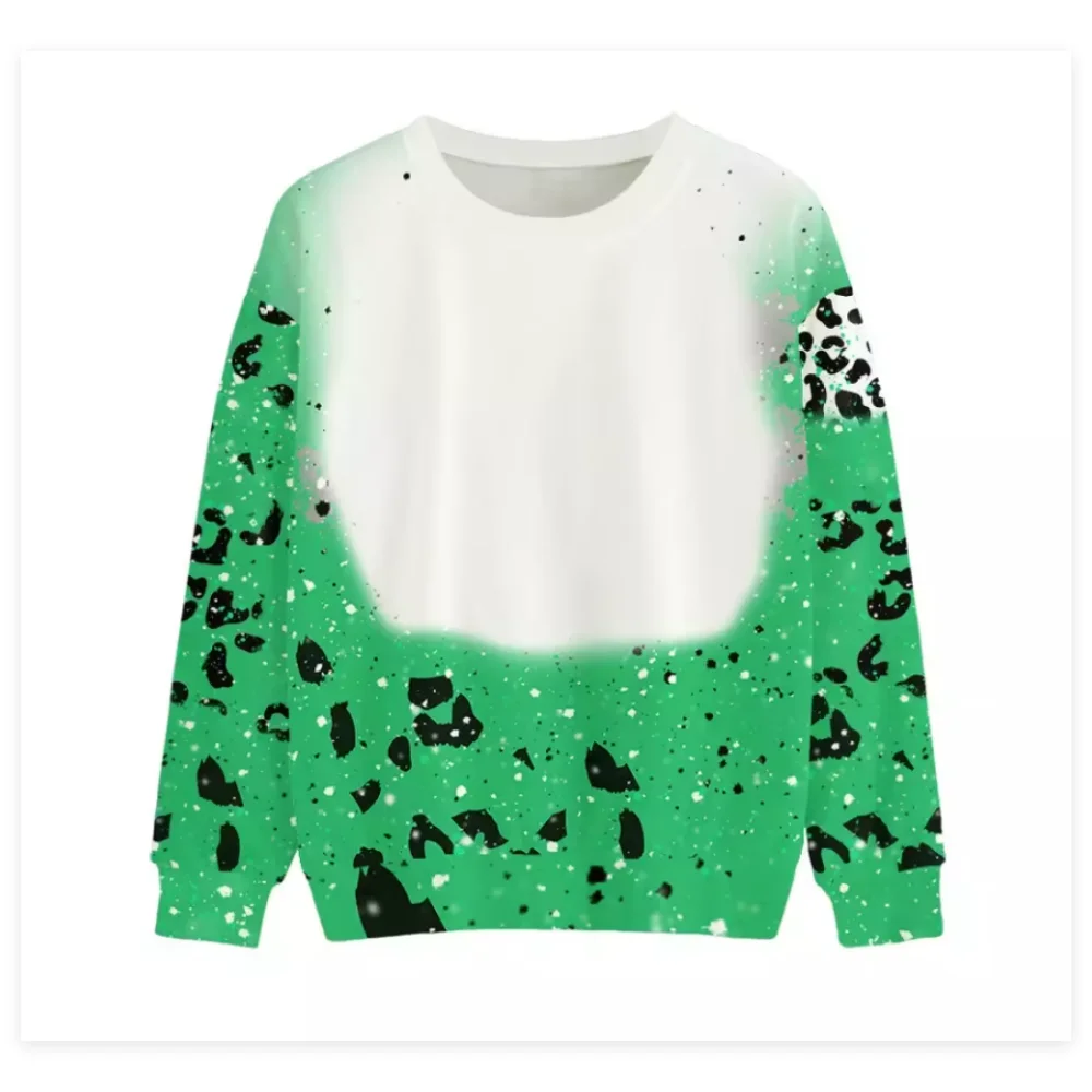Sublimation Blank Tie-Dyed T-shirt for Adults and Kids Long Sleeves Faux Bleached Warm Pullovers for Heat Transfer Print