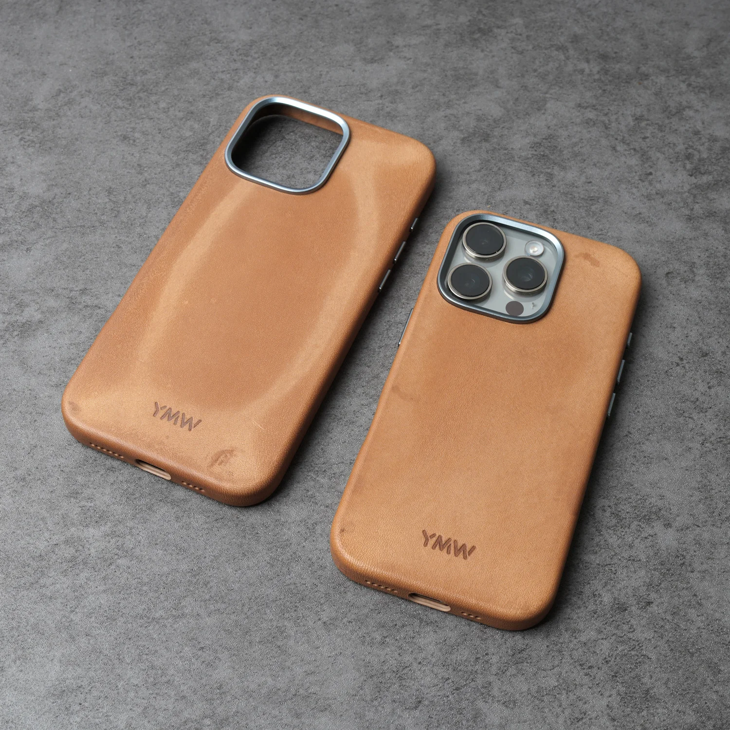 YMW Italian Genuine Leather Case for iPhone 15 Pro Max Personality Vegetable Tanned Cowhide Magnetic Phone Cover