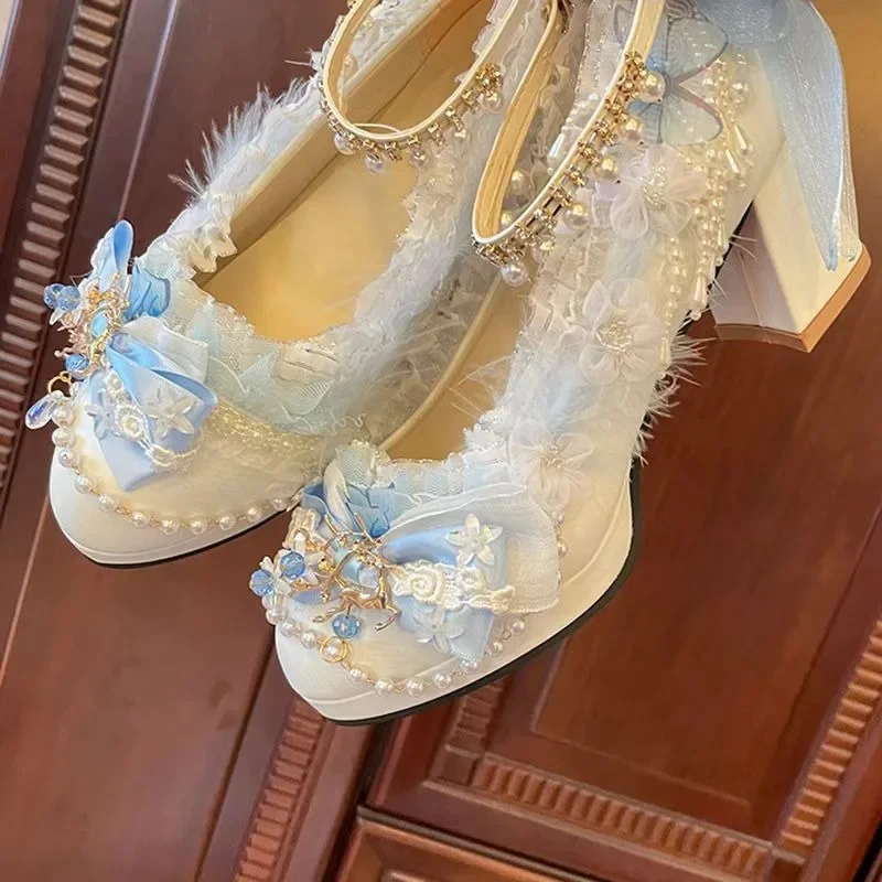 

2025 оригинальные туфли ручной работы в стиле Лолиты на высоком каблуке, туфли принцессы, платье, женские свадебные туфли на высоком каблуке Kawaii, свадебные туфли
