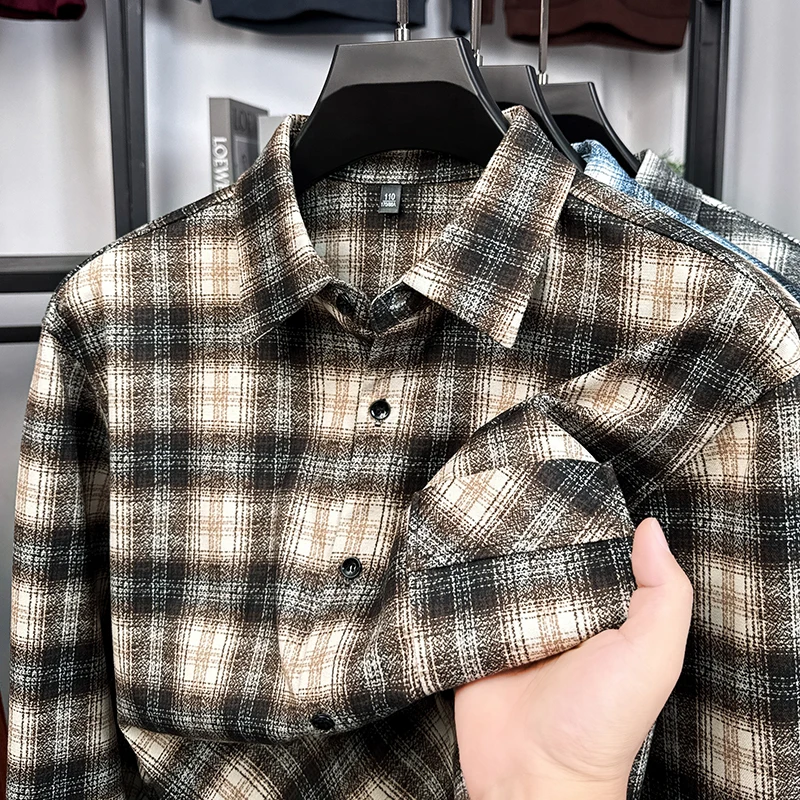 

Лидер продаж, роскошная качественная мужская шерстяная рубашка в клетку с длинным рукавом, осеннее новое поступление, простая удобная повседневная мужская одежда с карманами