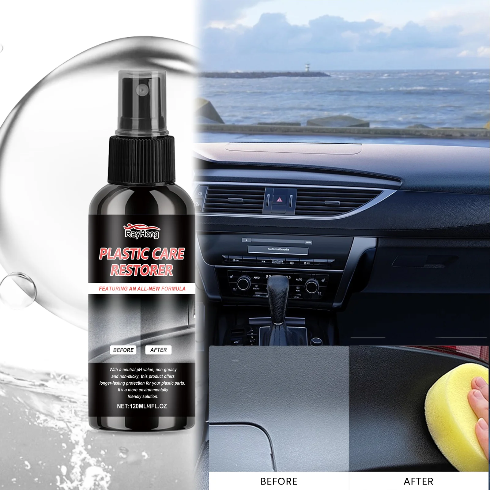 

Набор спрей для восстановления автомобильного пластика с щеткой, быстрая фиксация для выцветленной отделки, восстановление оригинального блеска и добавления прочного защитного покрытия