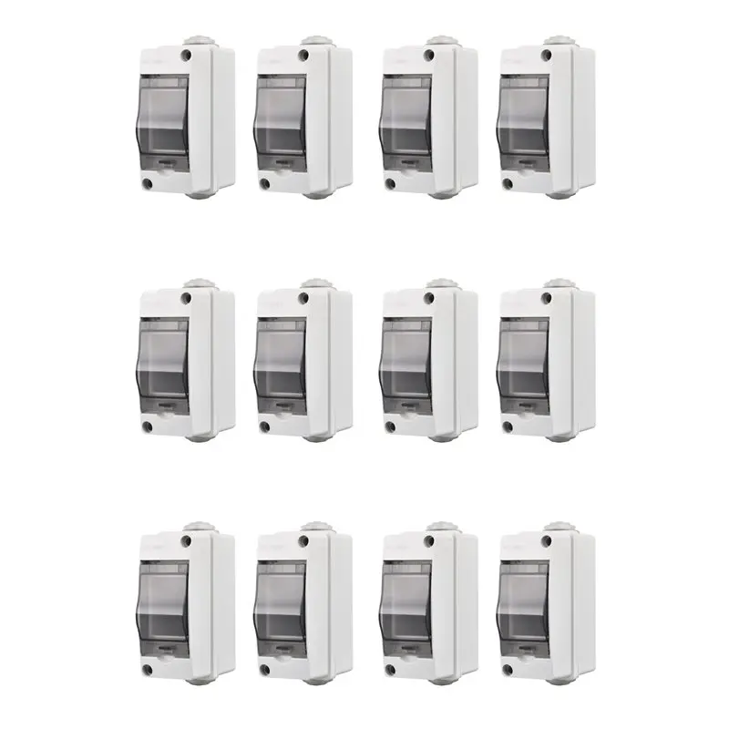 A98E-2 Way Distribution Protection Box, Waterproof Transparent Cover 2 DIN Rail Outdoor Distribution Junction Box 12Pcs