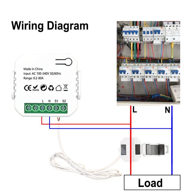 Tuya Smart Life WiFi Digital Energy Meter 80A with Current Transformer Sensor Clamp App Monitor Power DIY 110V 240V 50/60Hz