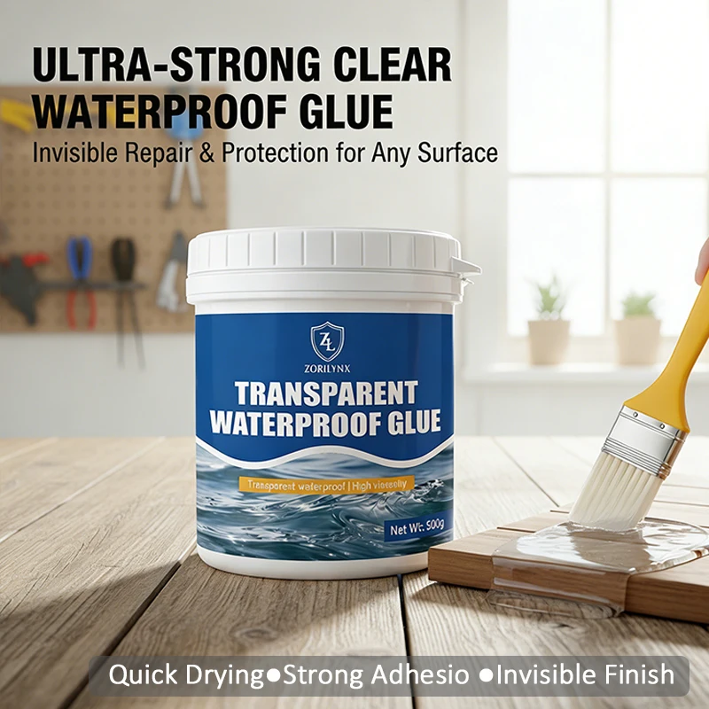 Transparent Waterproof Glue 500g Invisible Anti-Leakage Sealant with Brush for Roof Bathroom Wall Repair Leak Trapping Coating