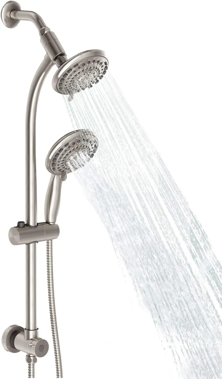 

27.5" Stainless Steel Slide Bar with 5-Setting Handheld Shower & Rain Shower Combo, 5ft Hose - Brush Nickel