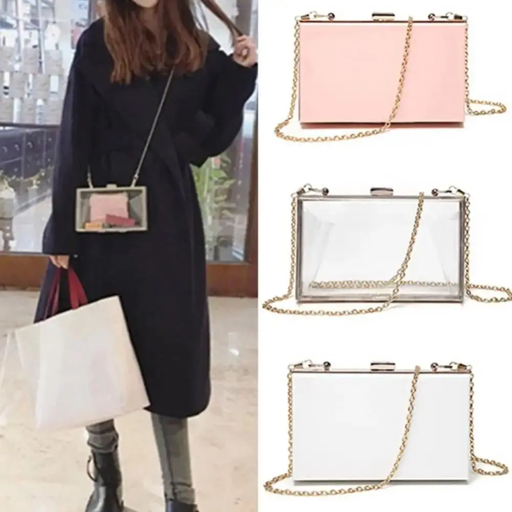 All-match Transparent Banquet Bag New Long Chain Advanced Sense Square Bag Large Capacity Party Crossbody Bag