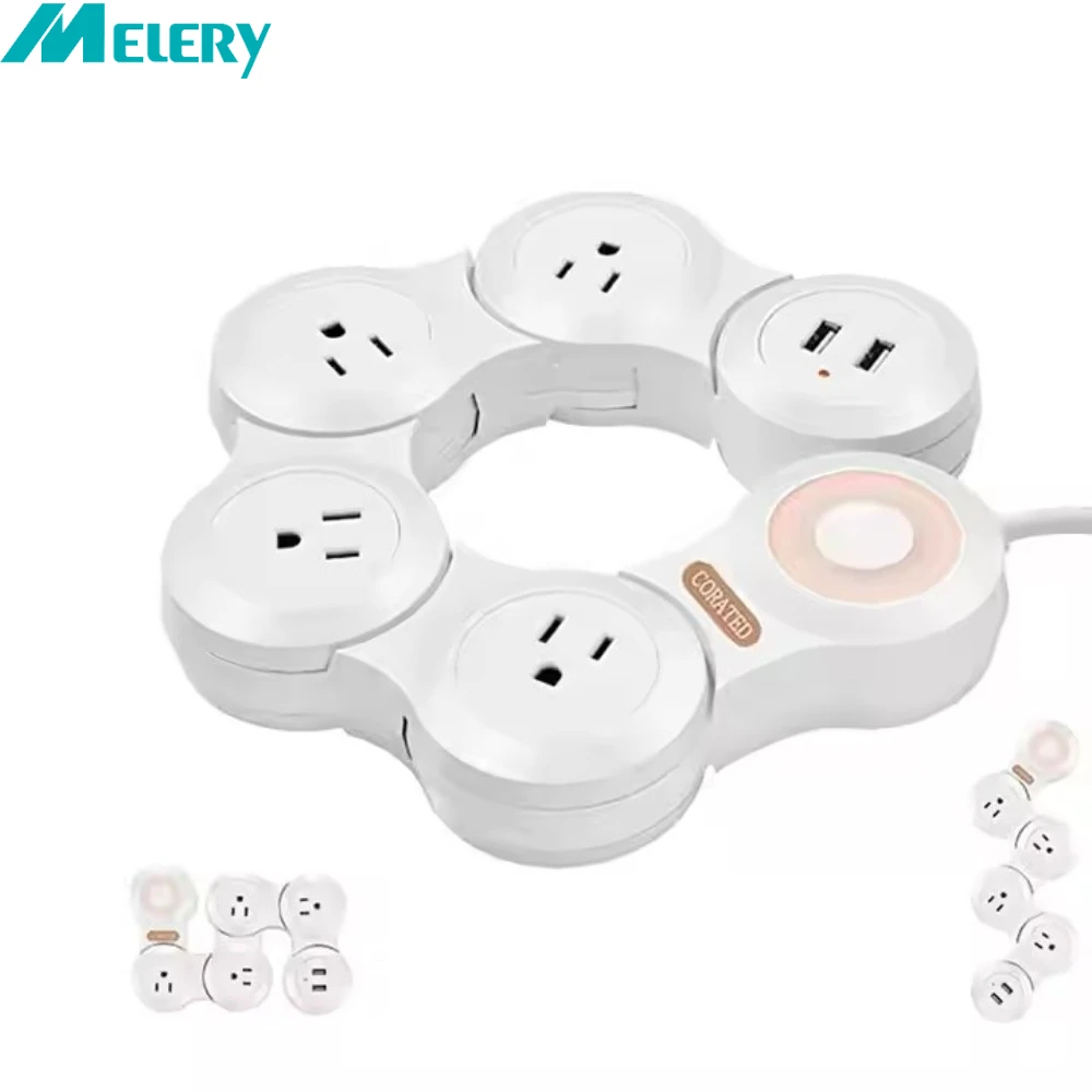 

Несколько удлинителей Melery, электрические розетки для США, двойной USB, гибкий складной поворотный переключатель, удлинитель 1,8 м для дома