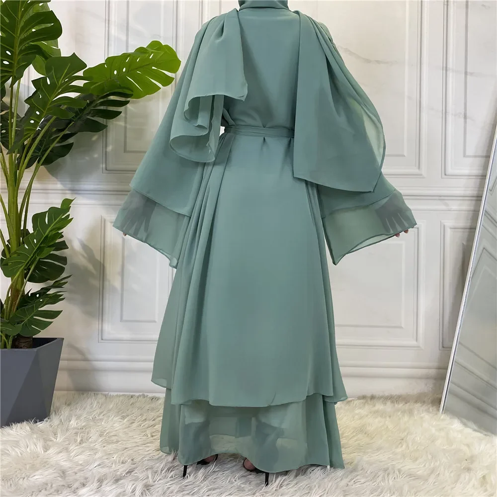 UNI Ramadan Chiffon Open Abaya Dubai Turkije Kaftan Moslim voor Vrouwen Kimono Bescheiden Gewaad Femme Caftan Marocain Islam Kleding