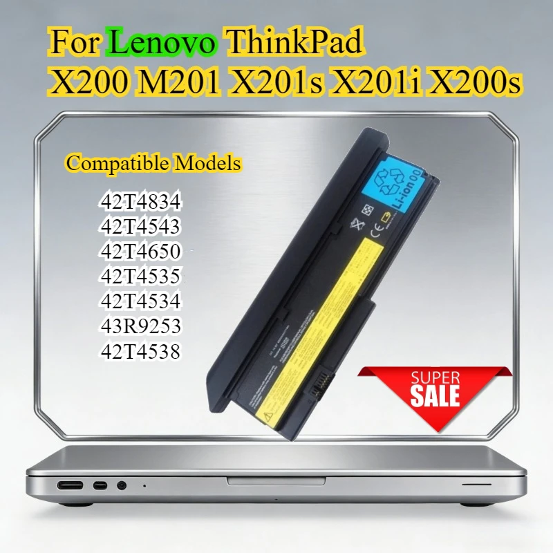 9cells Laptop Battery for Lenovo ThinkPad X200 X200s X201 Series 42T4834 42T4543 42T4650 42T4535 42T4534 43R9253 FRU 42T4538