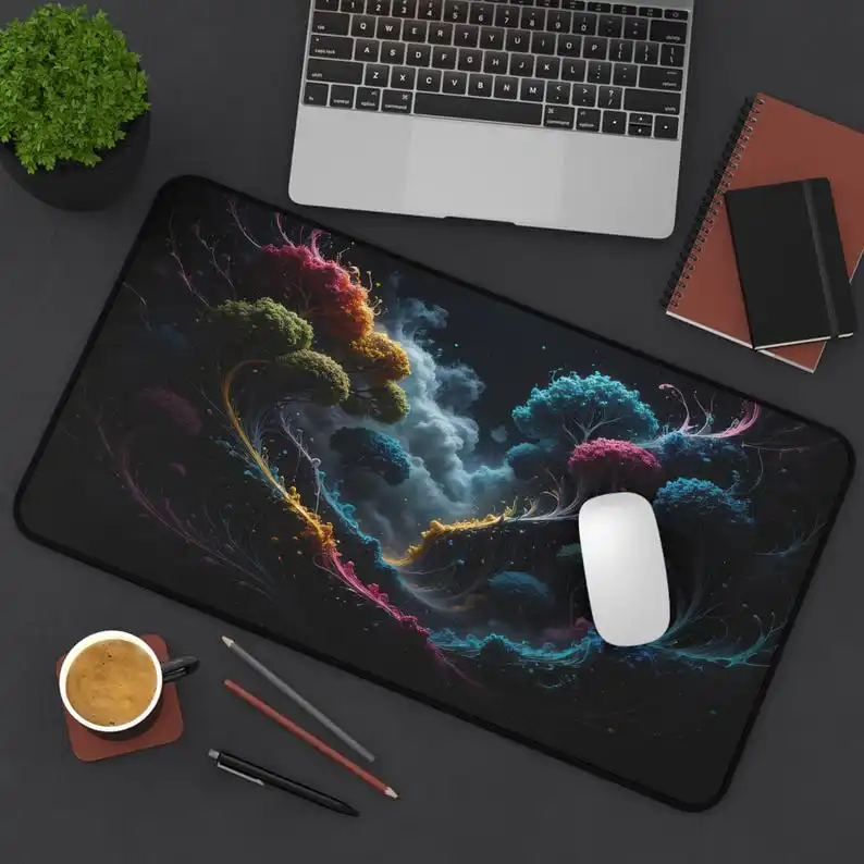 

Cosmic Garden Desk Mat,vibrant Office Decor,unique Mouse Pad,dreamy Workspace Accessory,gift for Creatives, Abstract Art Surface