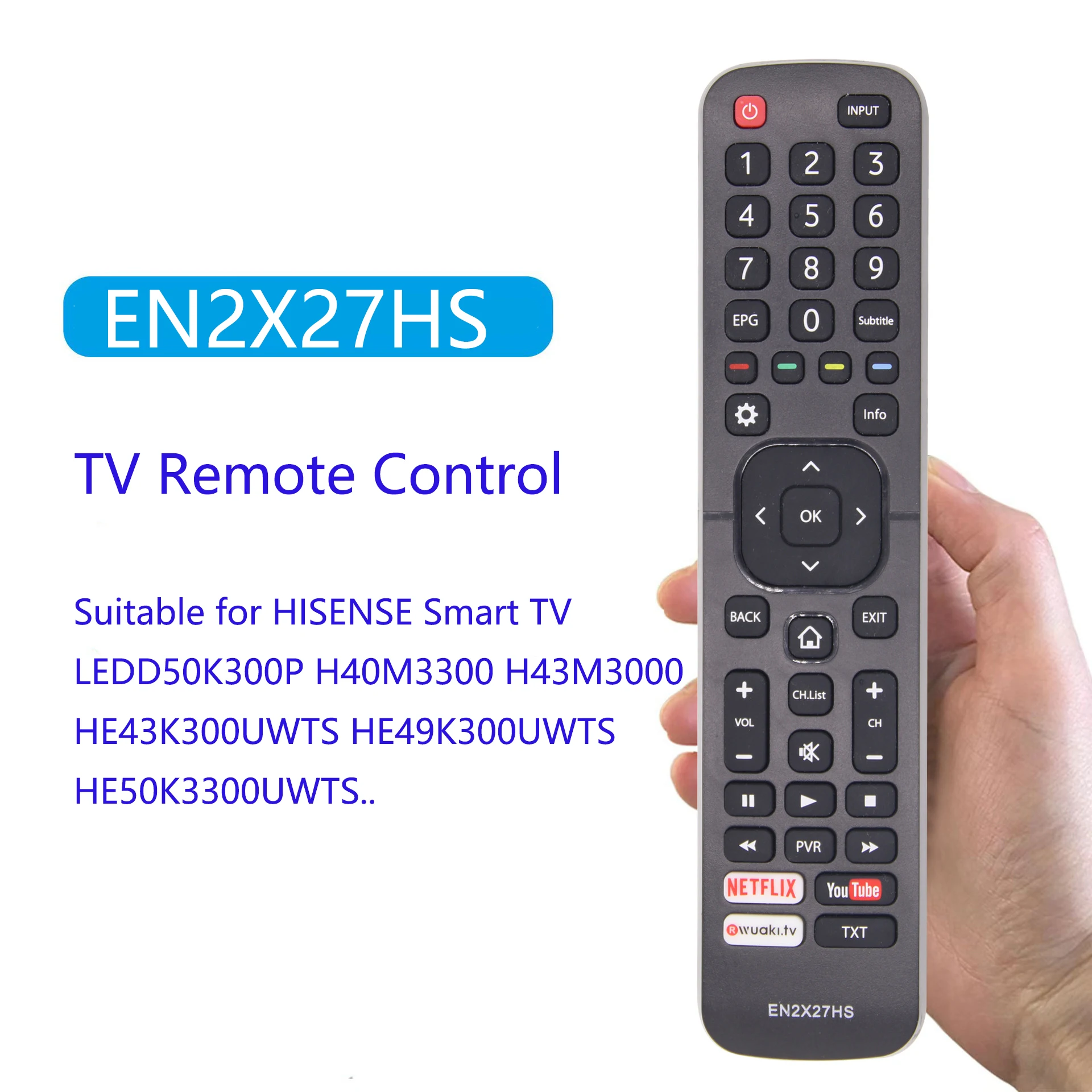 EN2X27HS Remote Control Replacement for HISENSE Smart TV Hisense Smart TV EN2X27HS H65M5500 43K300UWTS0100 49K300UWTS 55NEC5