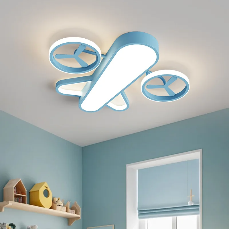 Airplane Light Children's Room Ceiling Light Blue White Helicopter Lamp Cartoon Warm Nursery Baby Room Boy Bedroom Ceiling Lamps