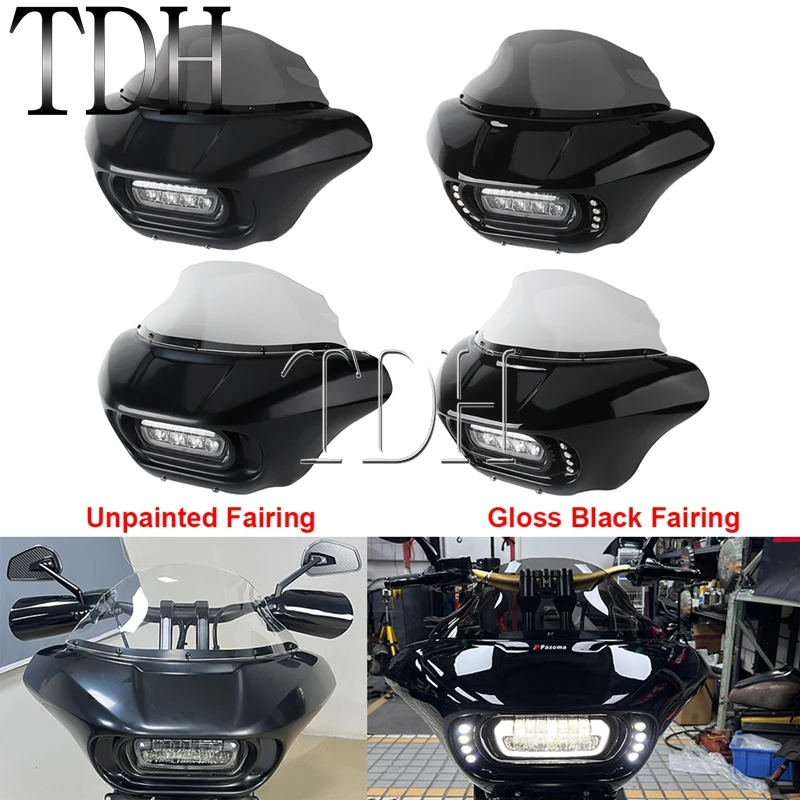 Motorcycle Shark Style Headlight Fairing For Harley Softail Standard Low Rider Street Bob Baja Designs LP4 Lights Headlamp Mount