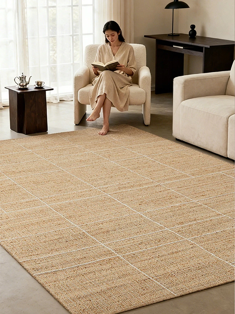 Wool Jute Hand Woven Carpet for Living Room Simple Plain Color Bedroom Bedside Rug No Glue Large Villa Handmade Floor Mat Decor