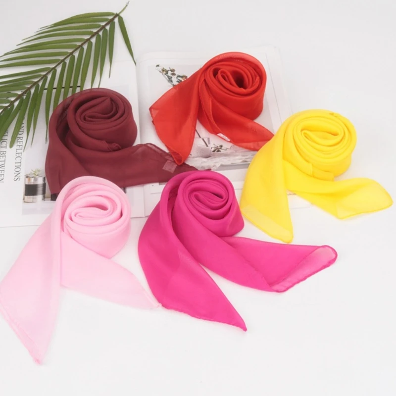 652F 1950s Chiffon Scarf Retro Hair Tie for Women 50s Square Handkerchief Square Ribbon Neck Scarf Solid Sheer HeadScarf