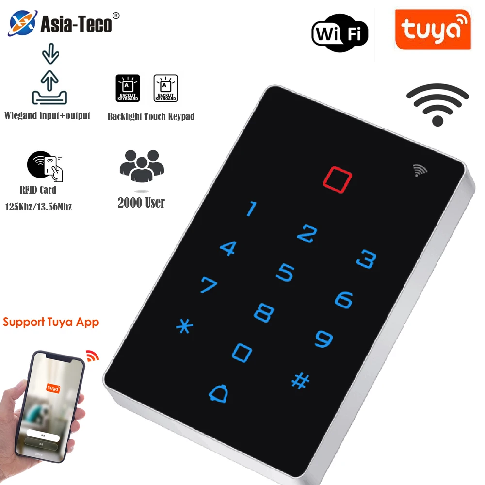 

Wifi Tuya App RFID Access Control Keypad 2000 User EM 125KHz or IC Standalone Touch Card Reader for Access Control System