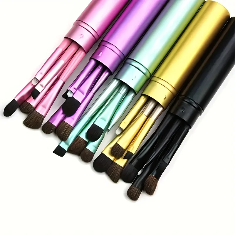 Conjunto de 5 Pincéis de Maquiagem, Pincel Macio para Sombra e Corretivo, Ferramenta Cosmética Mini Portátil para Viagem