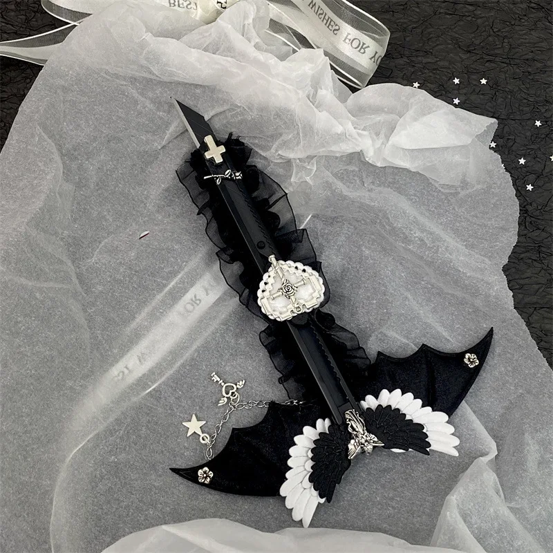 Черный цвет, модный открывалка для писем, дьявол, крылья летучей мыши, сердце, крест, стиль, универсальный нож для детей, креативный дизайн, резак для коробок, детский подарок