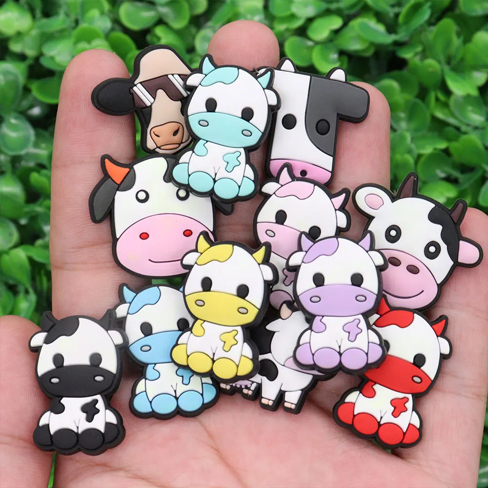 Mix 50pcs PVC Cartoon Colorful Animal Cow Series Shoes Charms Accessories Buckle Clog Decorations DIY Wristbands Kid Boys Gift