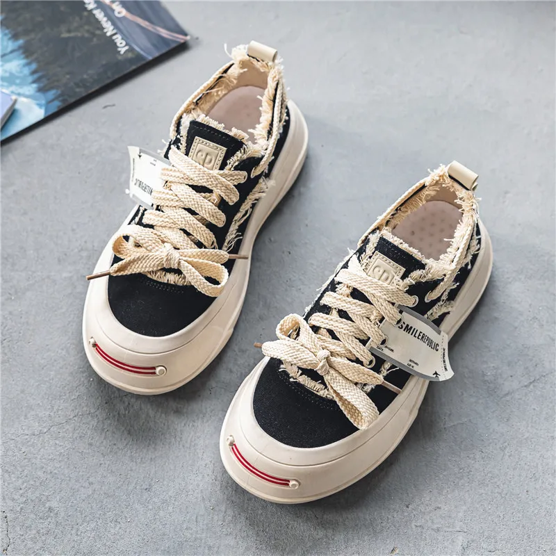 

New Classic Series Men's Large-sized Flat Heel Low-top Shallow Mouth Round Toe Lace-up Casual Vulcanized Canvas Shoes