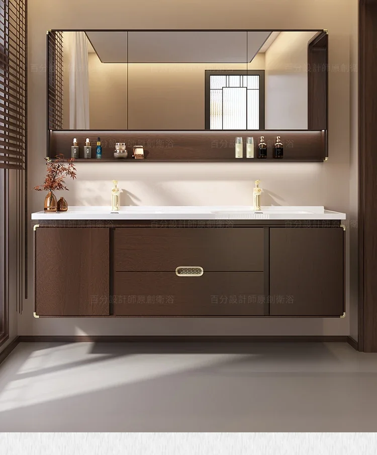 

Комбинированный шкаф для ванной комнаты, умывальник из цельного дерева, керамический встроенный умывальник для рук