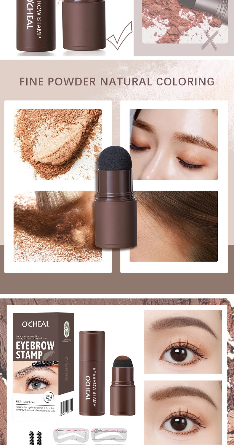 O'CHEAL One Step Augenbrauen-Stempel-Shaping-Set, Haar-Abdeckungspuder, Konturierungsstift, Haaransatz, Schattenpuder, Augenbrauenform, 10-teilig – Detail 6