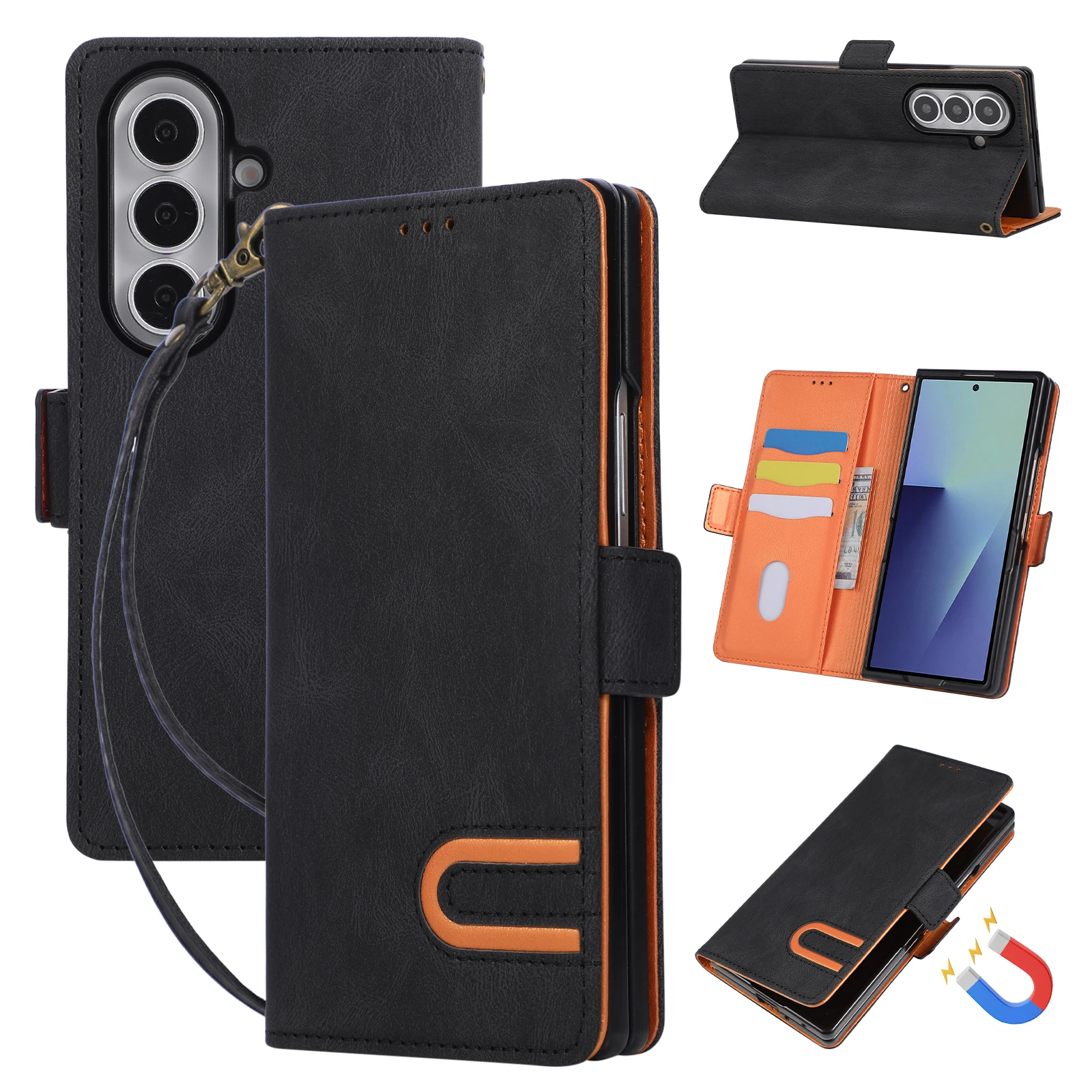 Flip Retro Leather Wallet Phone Case for Samsung Galaxy Z Fold 8 Ultra 7 6 5 4 Fold7 Wrist Strap Card Slot Holder Stand Cover