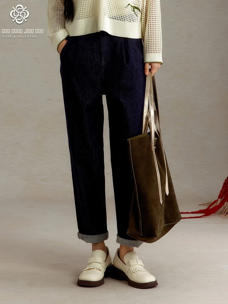 

Свободные женские джинсы с высокой талией и прямыми штанинами, универсальные повседневные джинсы свободного кроя для осеннего сезона