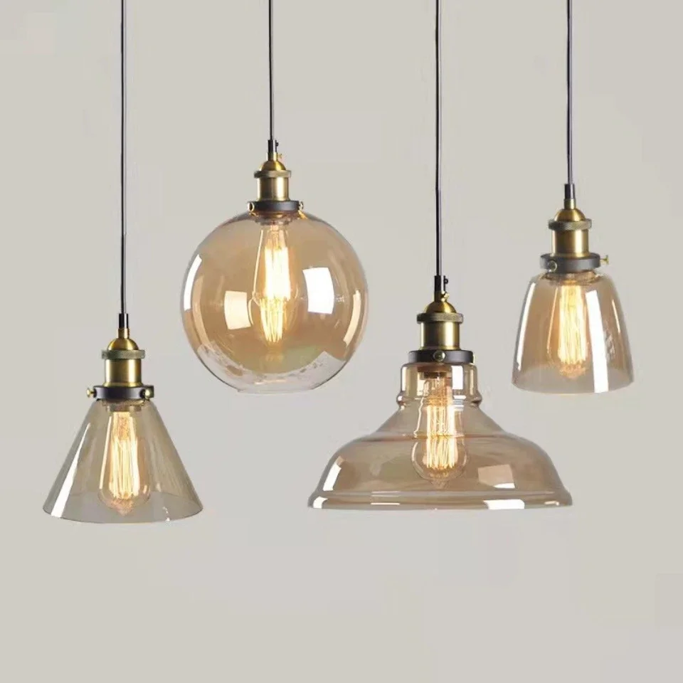 

Nordic Retro Style Glass Pendant Lamp Resturant Bar Personality Commercial Lights Home Decoration Living Room Kitchen Chandelier