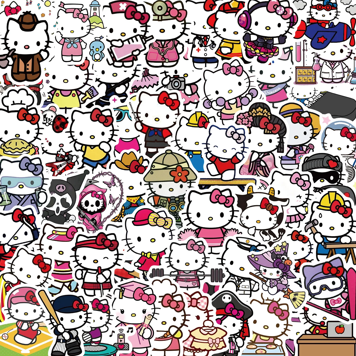 60PCS Kawaii Sanrio Hello Kitty Cute Stickers Anime Funny Cross Dressing Graffiti Decals Guitar Case Laptop Cartoon Sticker Toy