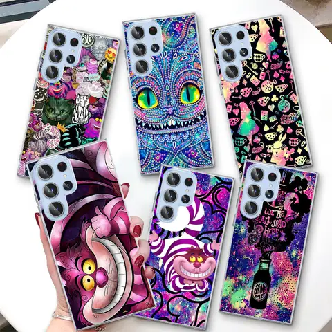 Alice in Wonderland Cheshire Cat Case for Samsung Galaxy S25 Edge S22 S23 S24 S20 Ultra S21 FE S10 Plus Transparent Phone Cover